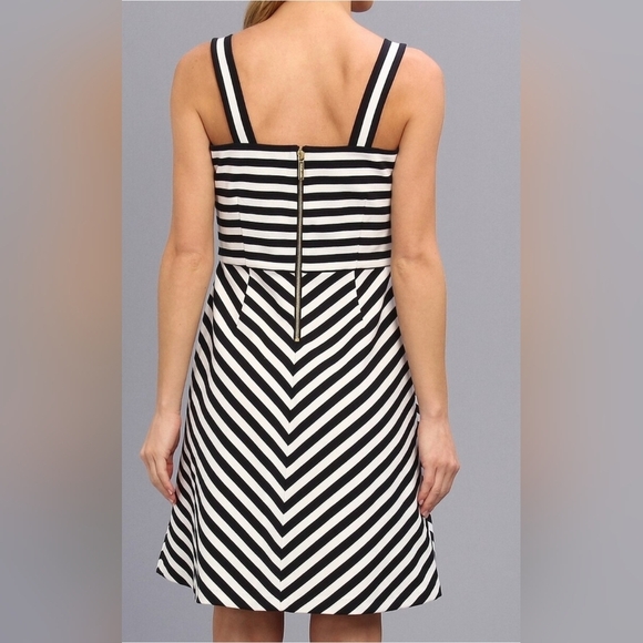 Michael Kors Miter Stripe Ponte Fit And Flare Midi Dress Navy And White Size 8 - Picture 9 of 9